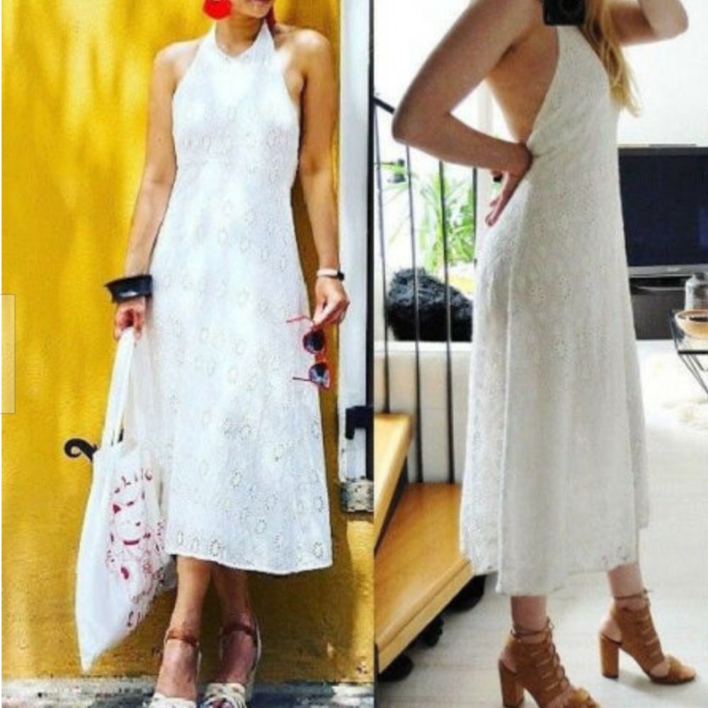 Zara NWOT Eyelet Flowing White Halter Dress Medium